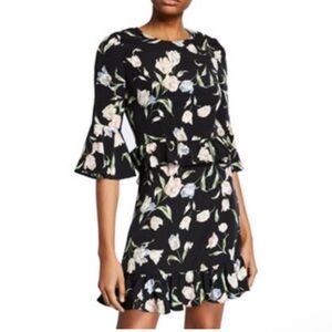 Avec Les Filles Black Floral Satin Ruffle Mini Dress 10